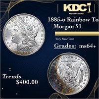 1885-o Morgan Dollar Rainbow Toned 1 Graded ms64+