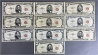 10pc 1953 Series $5 Legal Tender Notes Red Seals