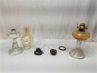 Antique Glass Oil Lamps Chimneys + Burners