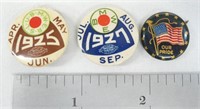 1925 and 1927 BMWE Workers Union Pins & Am Flag Pn