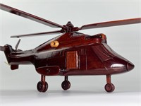 Wooden Helicopter Model 14"x13" w/ Movable Rotors