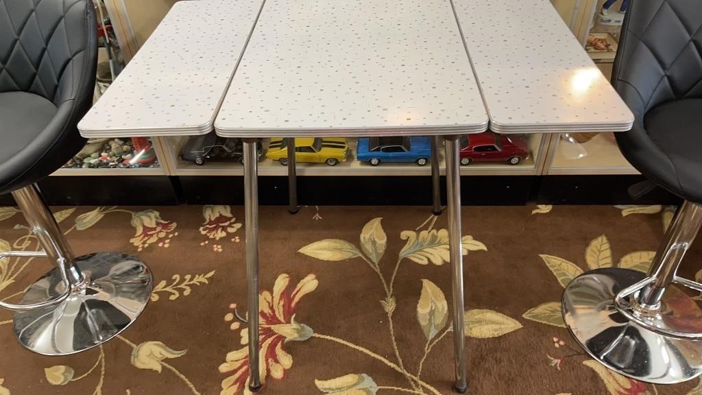 Mid Century Chrome Drop Leaf Kitchen Table 29.5 In