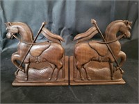 VTG Horses w/ Flags Wooden Book Ends