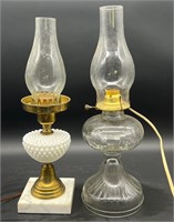 2 VTG ELECTRIC LAMPS w/ CHIMNEYS