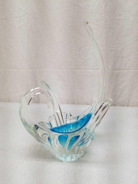 Stunning Art Glass Blue Tint Stretch Vase Bowl