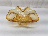 Hand Blown Art Glass Amber Stretch Vase Bowl