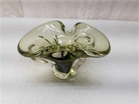 Green Tinted Hand Blown Art Glass Stretch Vase