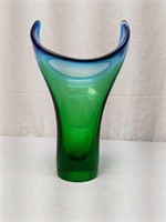Chalet Canada Art Glass Blue Green Stretch Vase