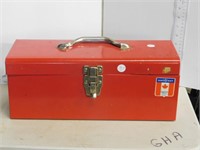 RED TOOL BOX WITH CONTENTS - SCREWDRIVERS, XACTO