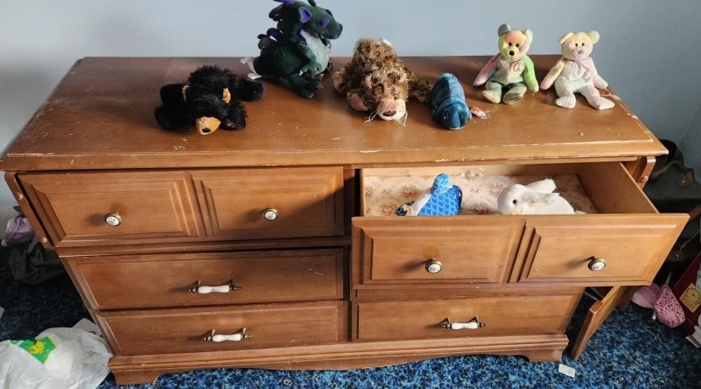Maple dresser with toys