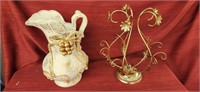 Decorative pitcher measures 13 in tall, brass
