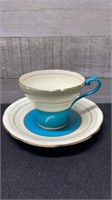 Vintage Aynsley Turquoise & Cream Art Deco Cup & S