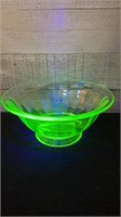 Vintage Uranium Green Glass Bowl 6.75" Diameter