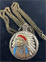 Pocket Watch w/ Inlay Indian Chief Headdress