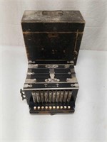 Early Accordion w. Wooden Case