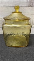 Vintage Federal Glass Madrid Amber Cookie Jar 6" X