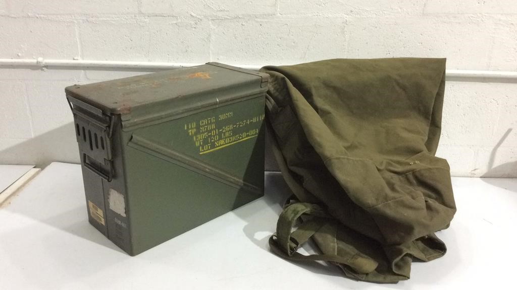 Large Ammo Box & 2 military Duffel Bags T7E