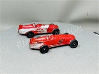 2 vintage ARCO toy race cars - 6" L