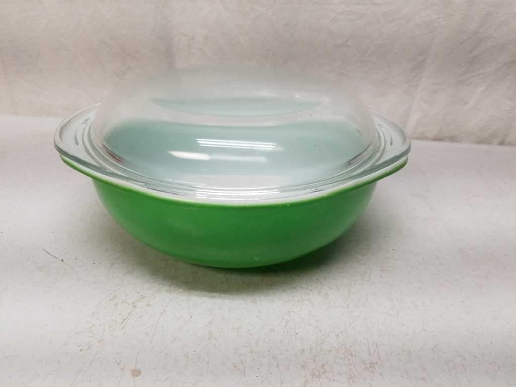 Green Pyrex Covered Dish