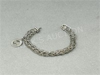 Sterling silver charm bracelet & 1 charm - 7 1/2"