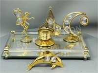 mirrored tray 12" & gold color figures