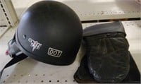 Motercycle Skid Lid and Lined Leather Mittens