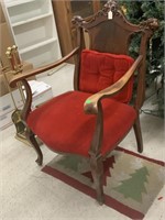 Vintage Wood chair with red cushion. 39x26x26