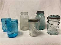 Assorted Vintage Clear & Aqua Glass Jars (6)