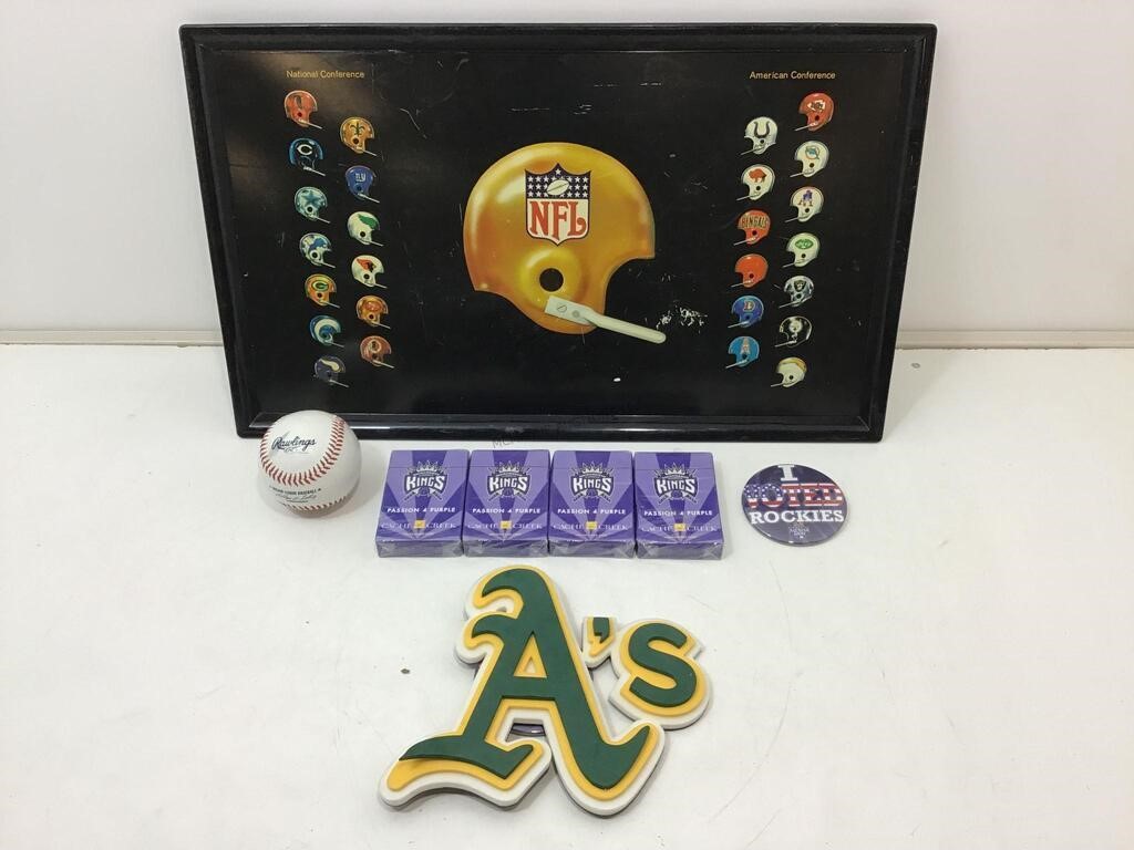 Vintage NFL Football Tray and Sports Collectibles
