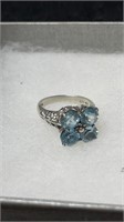 925 Sterling Silver Ring With Aqua Marine Stones S