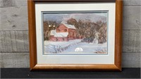 Unsigned Framed Original Watercolor " Winter Scene