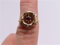 14kt Gold Flower Garnet/Diamond sz6.25 Ring 4.6g