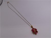 Sterling goldtone 17" Necklace Pink Stone Pendant
