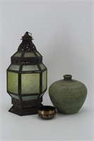 Pottery, Brass, and Candle Lantern