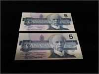 Canadian 1986 5 Dollar Bills