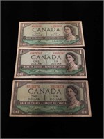 1954 Canadian One Dollar Paped Money Bills