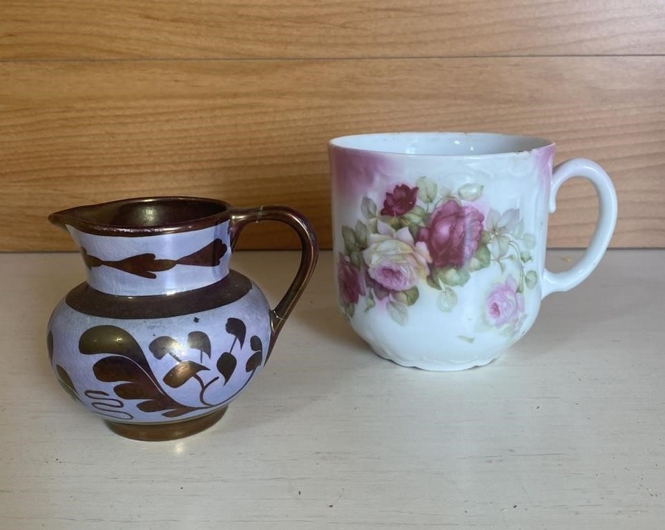 Vintage Copper Lustre & Porcelain Mustache Cups