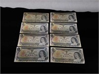 Canadian One Dollar circulated Paper Bills