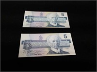 1986 Canadian 5 Dollar Paper Money