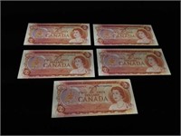 1974 Canadian Two Dollar Paper Money Notes