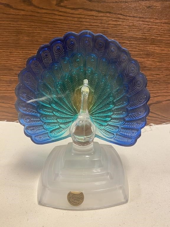 Vntg Cristal D'Arques French Lead Glass Peacock