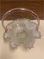 Fenton Pink Crested Iridescent Glass Basket