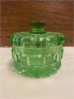 Vintage Bohemia Green Glass Powder Jar