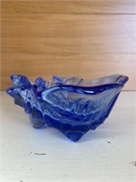 Vintage Cobalt Blue Glass Coastal Clam Shell Bowl
