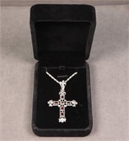Sterling Silver & Garnet Cross Pendant Necklace