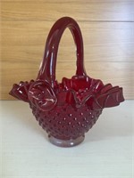 Vintage Fenton Ruby Hobnail Glass Basket