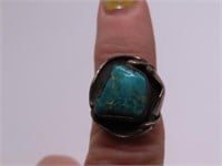 early Pawn Sterling sz5.75 Ring w/ 4sided Turq Frt