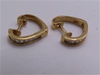 14kt Gold & square Diamond 5/8" Earrings 2.6g
