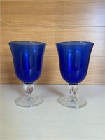 Pair of Cristal D'Arques Cobalt Water Goblets