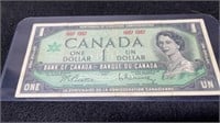 Circulated 1967 Canadian 1 Dollar Bill No Serial N